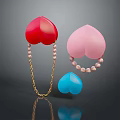 Red Pink Blue Heart Shaped Fashion Jewelry With Pearl Beads And Chain