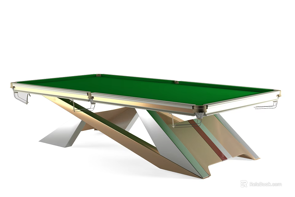 Modern Billiard Table with Green Surface and Metal Geometric Frame Design 3d model 