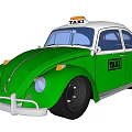 Vintage Green And White Volkswagen Beetle Taxi Car With Roof Sign