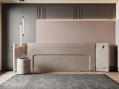 Modern Bedroom Accent Wall With Upholstered Headboard Soft Pink And Recessed Lighting 3d model
