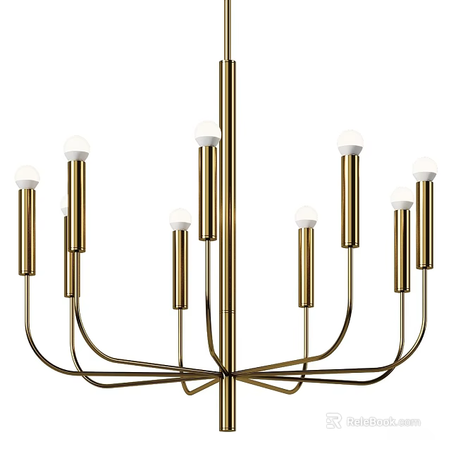 Modern Brass Multi Arm Chandelier Design With Stylish Bulbs And Metal Structure 3d model 