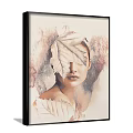 Watercolor Portrait Painting Of Female Figure With Leaf Covered Face And Soft Tones