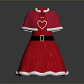Red Christmas Dress With White Trim Black Belt And Heart Pattern
