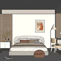 Modern Bedroom Interior Design With White Wardrobe Decorative Painting Green Plant And Cozy Rug