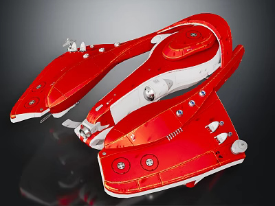 Red Spacecraft Component With Mechanical Structure And White Detailed Parts For Space Exploration 3d model