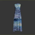 Elegant Stylish Sleeveless Long Dress With Blue Purple Gradient Watercolor Pattern