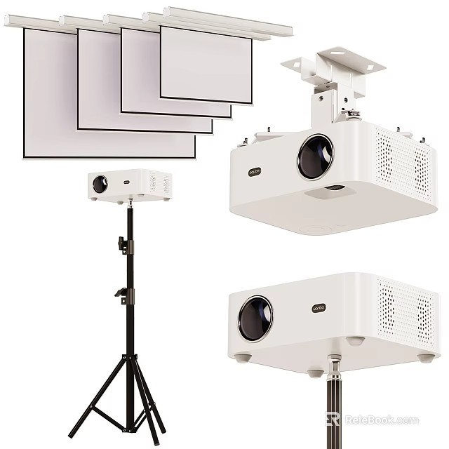Projection Monitoring System Featuring Projectors Projection Screens Tripod Stands And Mounting Brackets 3d model 