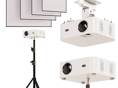 Projection Monitoring System Featuring Projectors Projection Screens Tripod Stands And Mounting Brackets 3d model