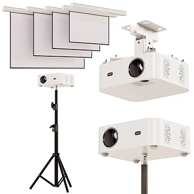 Projection Monitoring System Featuring Projectors Projection Screens Tripod Stands And Mounting Brackets 3d model