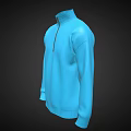 Blue High Collar Sweater With Front Zipper And Long Sleeves Design