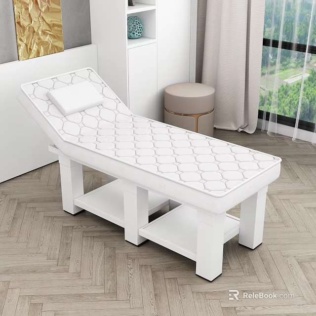 White Massage Table With Cushion And Storage Shelves In Modern Room 3d model 