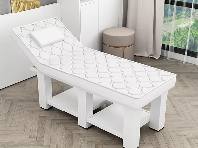 White Massage Table With Cushion And Storage Shelves In Modern Room 3d model