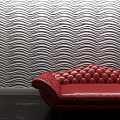 Wavy Textured Wall With Red Leather Chesterfield Sofa In Modern Interior 3d model