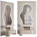 Elegant White Dressing Table Interior With Wavy Lighted Mirror And Window Curtain Reflection 3d model