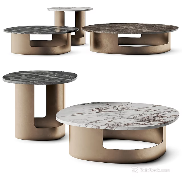 Modern Round Coffee Table With Marble Top And Metal Frame Design 3d model 