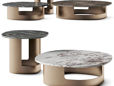Modern Round Coffee Table With Marble Top And Metal Frame Design 3d model