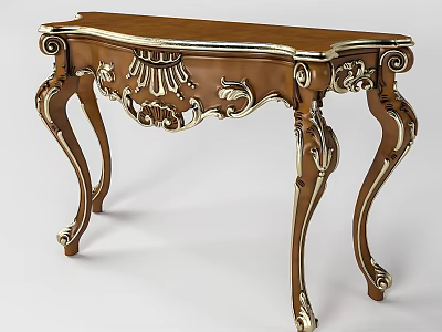 Elegant Ornate Wooden Console Table With Intricate Carvings Gold Accents And Curved Legs 3d model