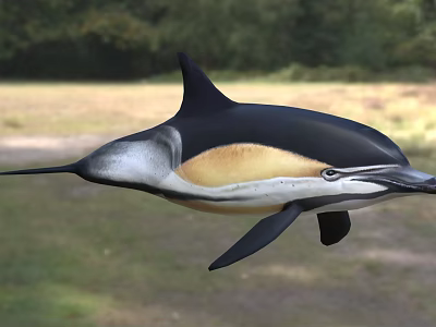 Black And White Dolphin With Yellowish Belly And Long Beak Swimming In Natural Habitat 3d model