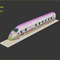 Detailed White High Speed Train Scale Model On Railway Track Display With Red Stripes
