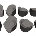 Gray Velvet Single Sofa Set With Modern Gold Round Base Design 3d model