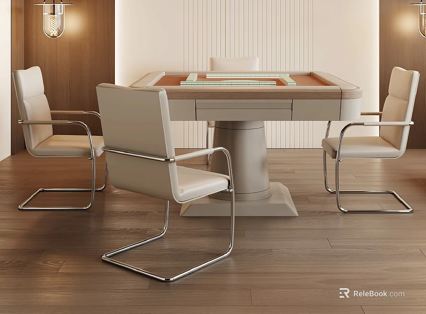 Modern Entertainment Table With White Chairs And Metal Legs In Contemporary Interior 3d model 