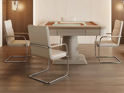 Modern Entertainment Table With White Chairs And Metal Legs In Contemporary Interior 3d model