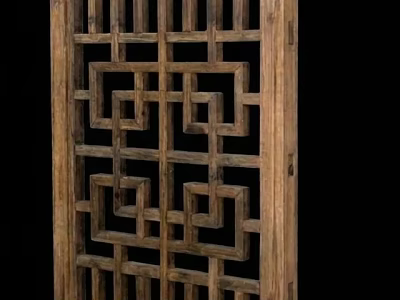 Wooden Carved Screen Panel With Intricate Geometric Pattern And Frame Structure 3d model