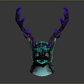 Fantasy Game and Movie Character Design With Turquoise Antler Like Horns and Gray Textured Head