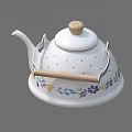 Decorative White Teapot With Colorful Floral Patterns Wooden Lid And Handle