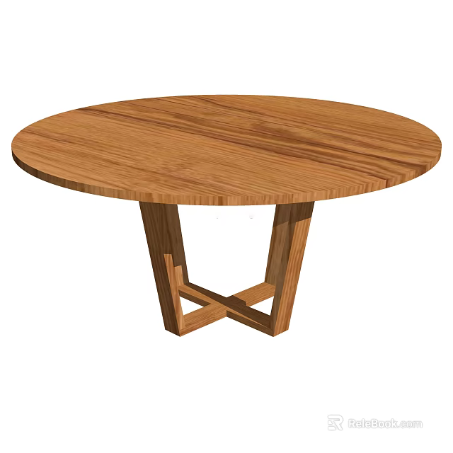 Round Wooden Dining Table With Crossed Legs And Natural Wood Finish Design 3d model 