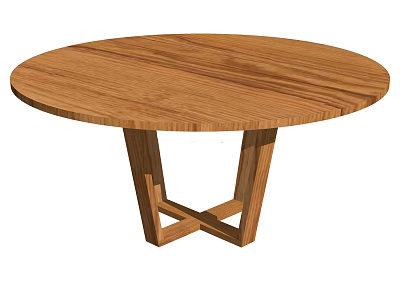 Round Wooden Dining Table With Crossed Legs And Natural Wood Finish Design 3d model