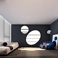 Modern Office Corridor With White Walls Gray Floor Red Sphere Green Plants And Recessed Lighting