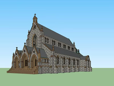 Ancient Gothic Church Architecture With Stone Walls Pointed Arches Stone Steps And Steeple 3d model