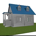 White Wooden House With Blue Roof Dormer Windows Porch Green Lawn And Lake View