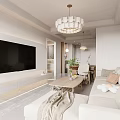 Modern Living And Dining Room Interior With Sofa Coffee Table Chandelier And Decorative Paintings