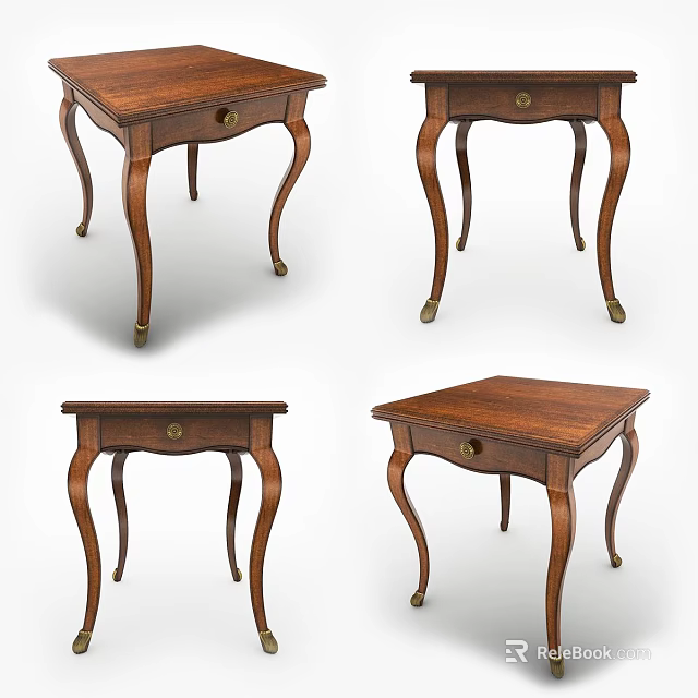 Traditional Wooden Bedside Tables With Curved Legs And Single Drawer 3d model 