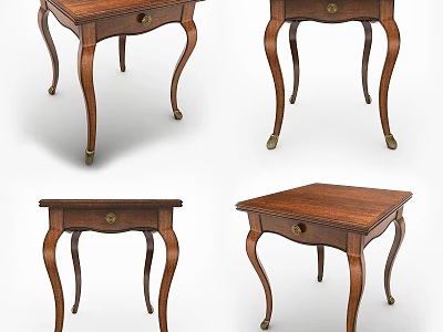 Traditional Wooden Bedside Tables With Curved Legs And Single Drawer 3d model