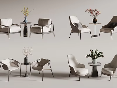 Modern Casual Sofa Set With Light Upholstery Side Tables And Decorative Flower Vases 3d model
