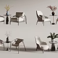 Modern Casual Sofa Set With Light Upholstery Side Tables And Decorative Flower Vases