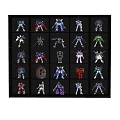 Colorful Action Figures On Glass Display Shelves With Blue Lighting And Various Designs