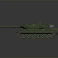 Green Military Tank with Long Barrel and Tracked Wheels Detailed Realistic Model on Gray Background