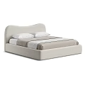 Modern Double Bed Design With Arched Headboard White Pillows And Beige Striped Linen