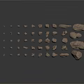 Wooden Stone Pieces with Various Shapes Sizes Floating Effect on Dark Background Reflections 3d model