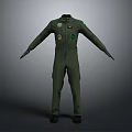 Green Military Style Jumpsuit with Multiple Embroidered Patches and Badges Design