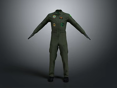 Green Military Style Jumpsuit with Multiple Embroidered Patches and Badges Design 3d model