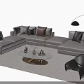 Modern Sectional Sofa And Coffee Table Set With Pillows Accent Chair And Floor Lamp
