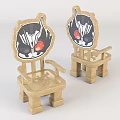Wooden Children's Chairs With Cartoon Animal Head Backrest And Red Eyes Design