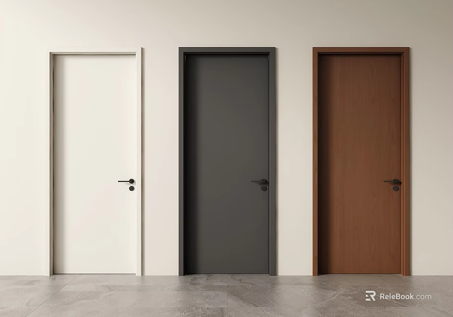 Three Modern Hinged Doors in White Black Brown Colors for Interior Use 3d model 