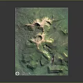 3D Green Mountainous Terrain Model With Detailed Topographic Features And Landforms