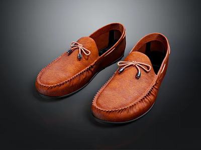 Brown Leather Moccasin Shoes with Tassel Detail and Stitched Upper Design for Men 3d model